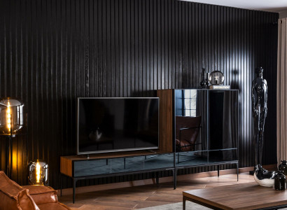 TV-cabinet Wall unit with Mirror tv Fronts Wardrobe Black Brown Wardrobe Wall